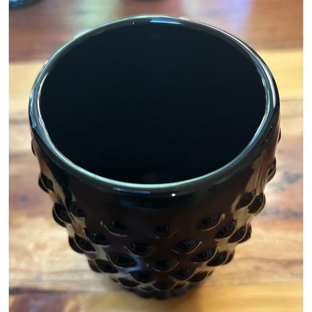 Indiana Tiara Hobnail Ebony Black - Set of 6 Flat Tumbler Glasses Vintage